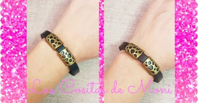 Pulsera cuero regaliz bronce