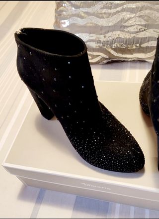 BOTÍN  MANGO MUJER NEGRO CON BRILLANTES TACÓN 