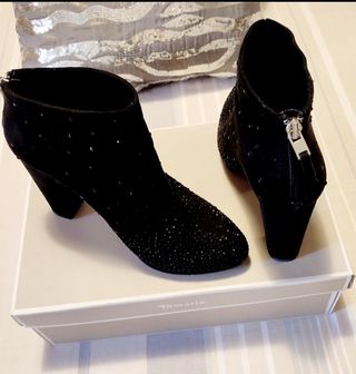 BOTÍN  MANGO MUJER NEGRO CON BRILLANTES TACÓN 