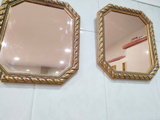 Antiguos espejos marquetería a mano dorados año 80