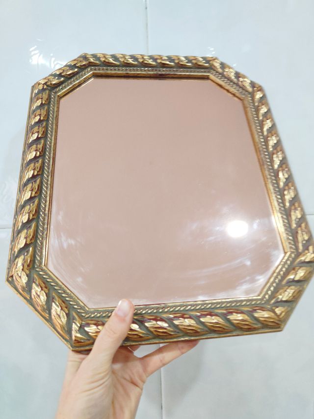 Antiguos espejos marquetería a mano dorados año 80