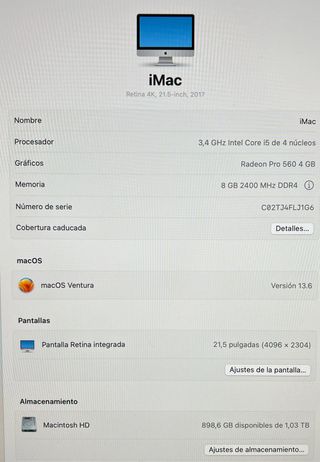 Ordenador iMac 21,5 pantalla Retina 4K (2017)