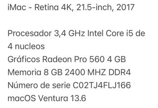 Ordenador iMac 21,5 pantalla Retina 4K (2017)