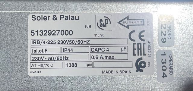 Caja Ventilacion Soler & Palau. 