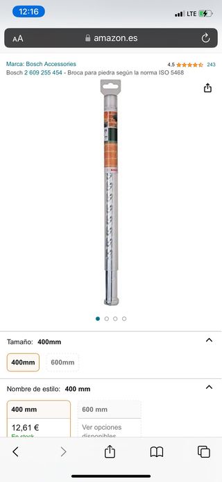 Broca bosch para piedra 16mm 400mm