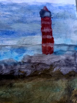 Ilustración Original. Lámina en Acuarela Faro Mar.