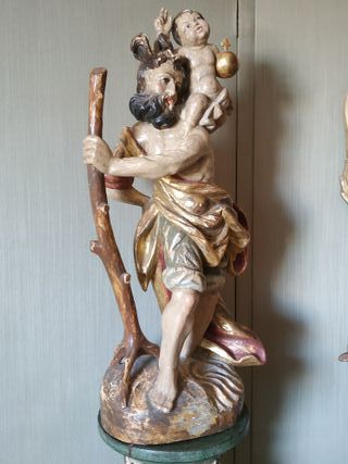 62 CM. SAN CRISTOBAL CON JESÚS . TALLA DE MADERA