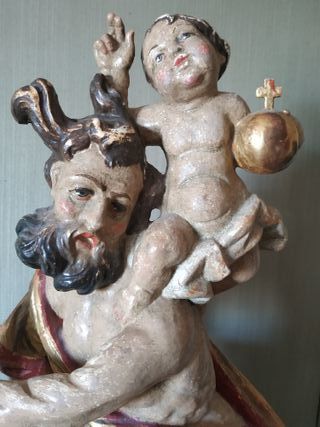 62 CM. SAN CRISTOBAL CON JESÚS . TALLA DE MADERA