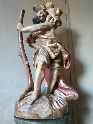 62 CM. SAN CRISTOBAL CON JESÚS . TALLA DE MADERA