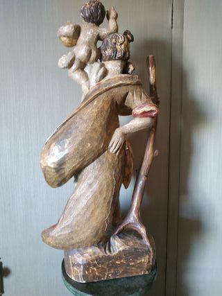 62 CM. SAN CRISTOBAL CON JESÚS . TALLA DE MADERA