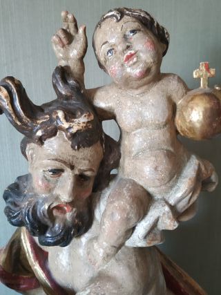 62 CM. SAN CRISTOBAL CON JESÚS . TALLA DE MADERA