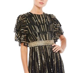 VESTIDO DE LUJO MACDUGGAL COSTURA NEGRO C PEDRERIA