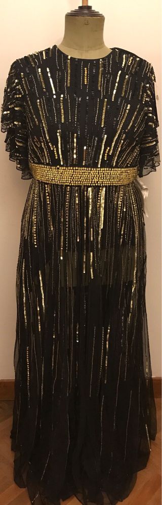 VESTIDO DE LUJO MACDUGGAL COSTURA NEGRO C PEDRERIA