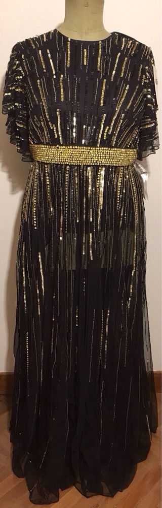 VESTIDO DE LUJO MACDUGGAL COSTURA NEGRO C PEDRERIA