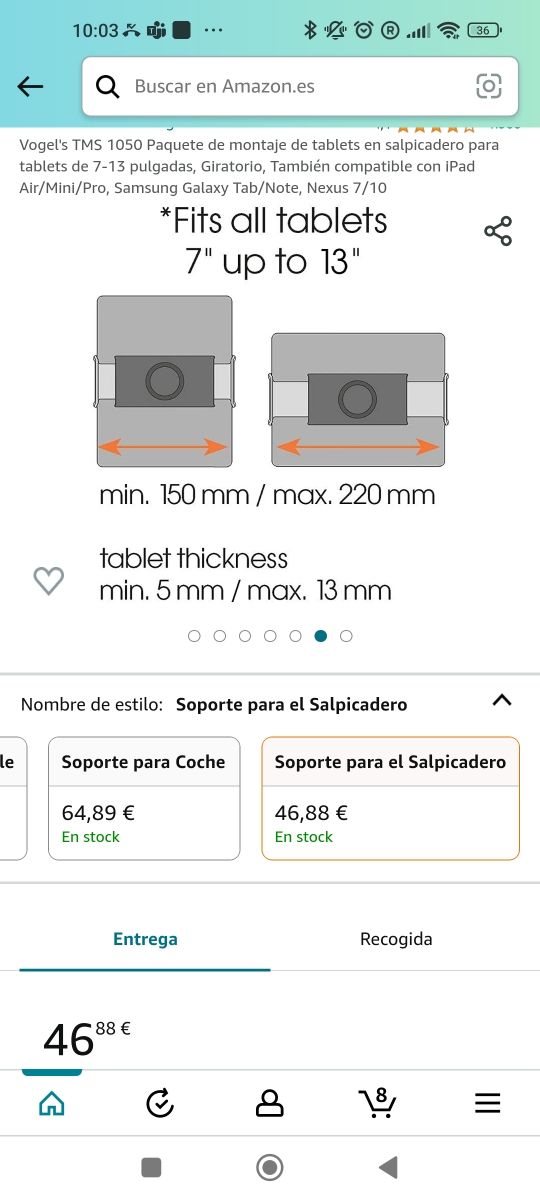 Sopporte tablet x coche Vogel's 1050