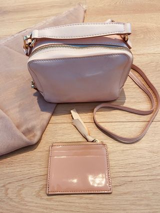 Lote Bolso + monedero + fular rosa Mango