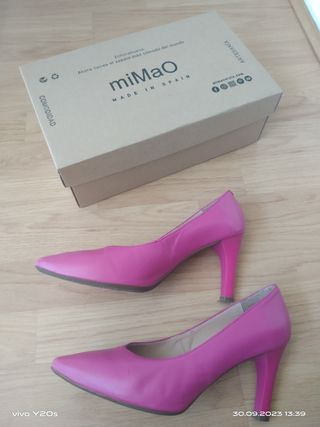 ZAPATO MIMAO PIEL TACON ROSA  T 38