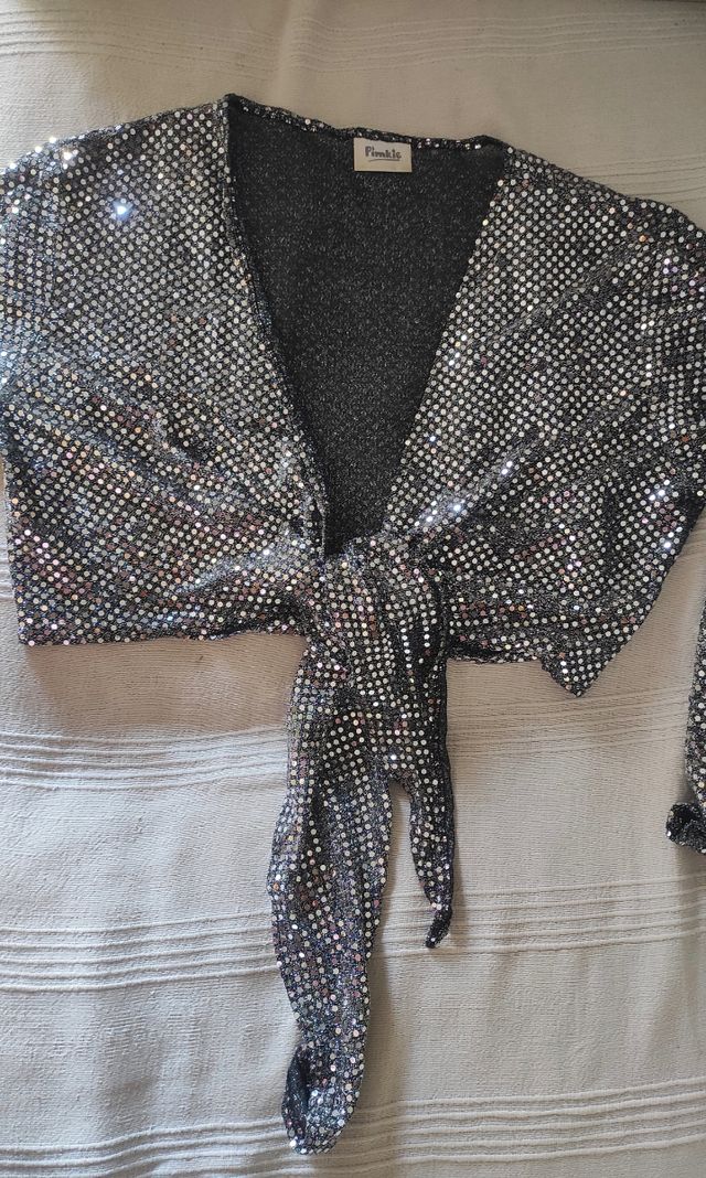 Chaqueta bolero torera plateada de lentejuelas vin