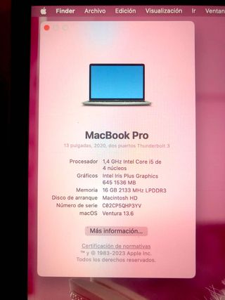 MacBook Pro (13", 2020, dos puertos Thunderbolt 3)