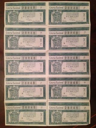 BILLETE DE LOTERIA ANTIGUO