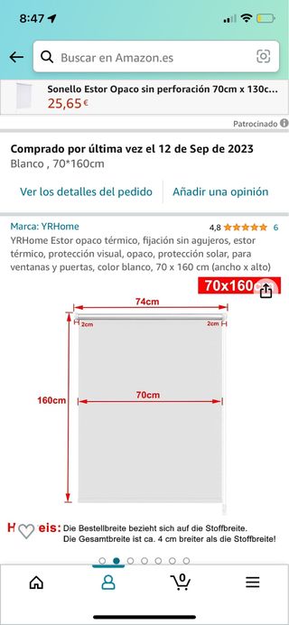 2 estor opaco sin agujeros color blanco