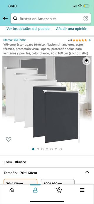 2 estor opaco sin agujeros color blanco