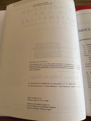 Introduccion a las matematicas. Acceso universidad