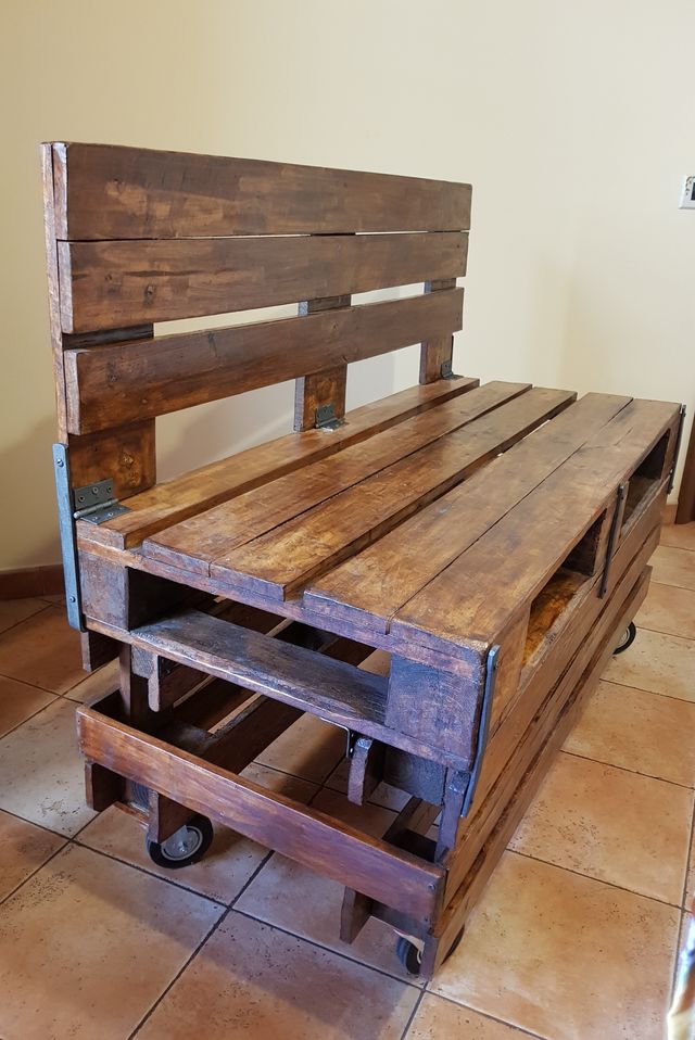 PANCHINA/DIVANETTO IN LEGNO ECO PALLET COLORE NOCE