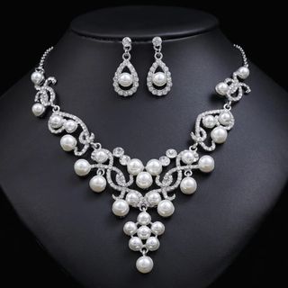 Conjunto de joyas de novia de Perlas y Circonitas