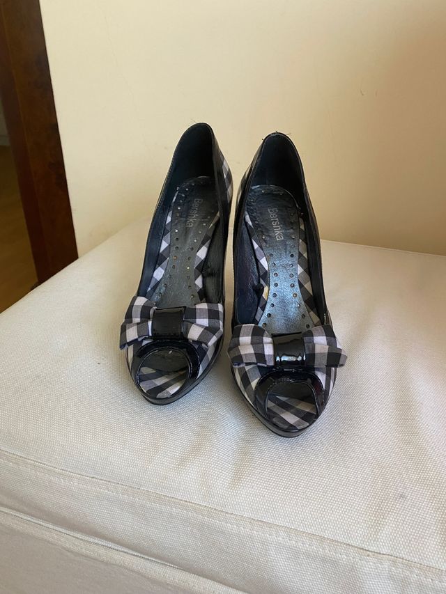 Zapatos cuadros blanco/negro plataforma t38