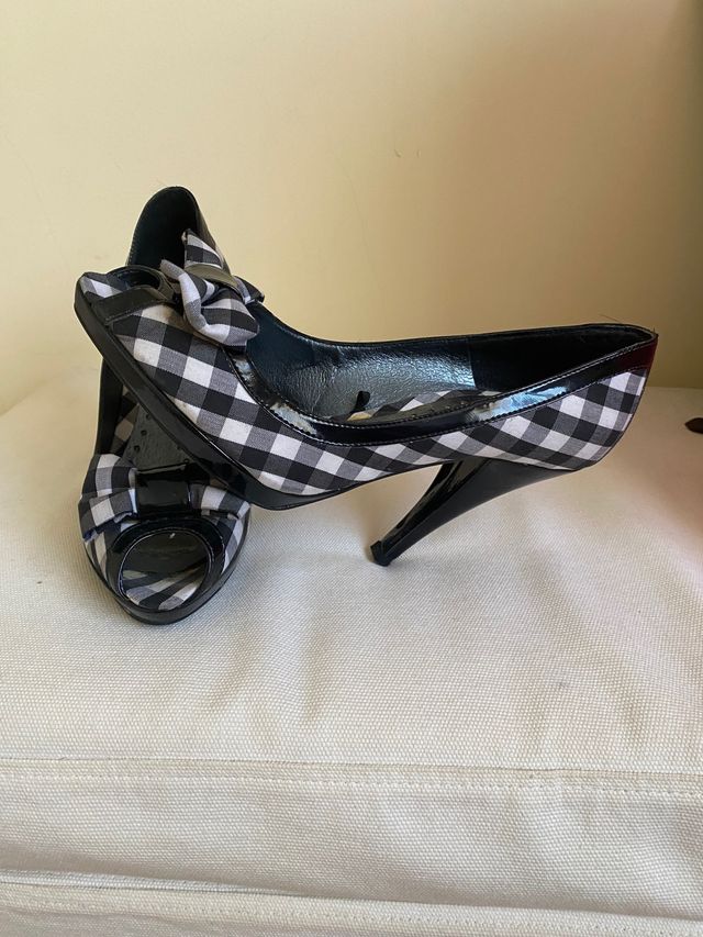 Zapatos cuadros blanco/negro plataforma t38