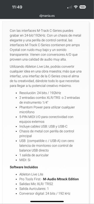 Tarjeta de sonido M-Audio M-Track 2x2M