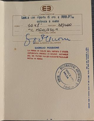 Placa bañada en oro 24 kt. pintada a mano