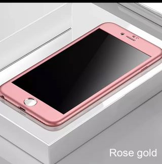 Funda plástico duro IPhone rosa gold 360°