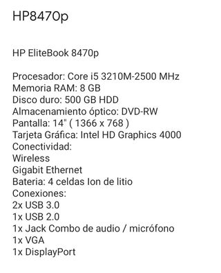 Portátil Hp EliteBook 8470p