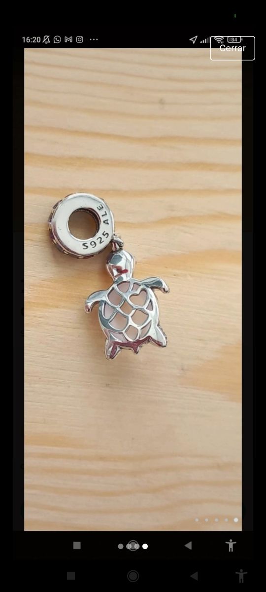 Charm Tortuga rosa plata nuevo