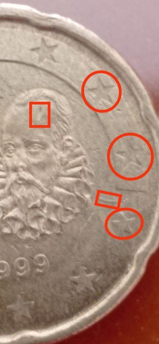 A103 - Error , 20 Céntimos España 1999 .