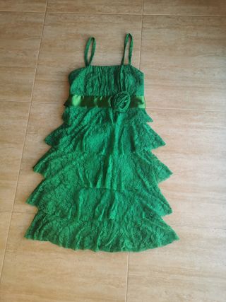 36/38 Vestido fiesta elástico volantes de encaje 