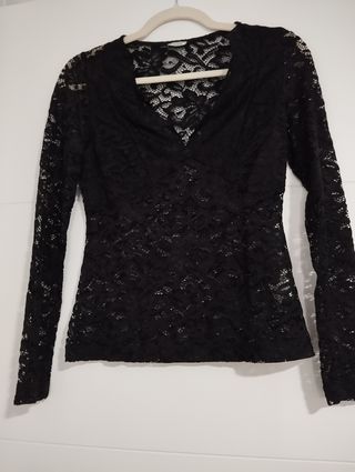 Top manga larga transparente encaje pinkie