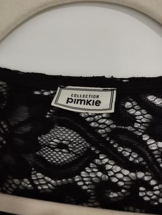 Top manga larga transparente encaje pinkie