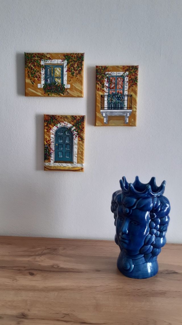 Quadretti dipinti a mano, casa, portone,finestra