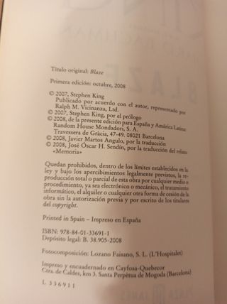 Blaze Primera edición Stephen King