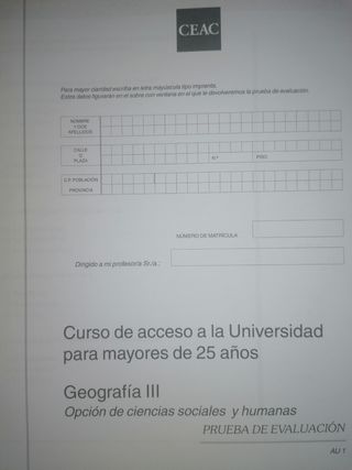 Curso acceso univeridad mayores 25 años