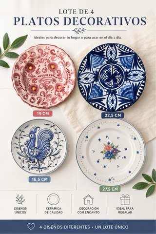 Lote de platos de ceramica esmaltada decorativos