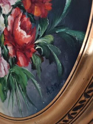 Óleo marco ovalado madera dorada