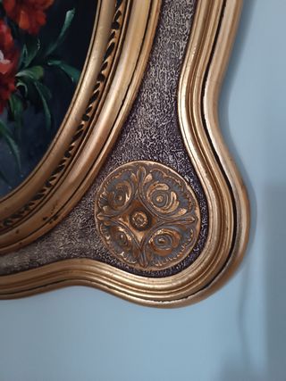 Óleo marco ovalado madera dorada