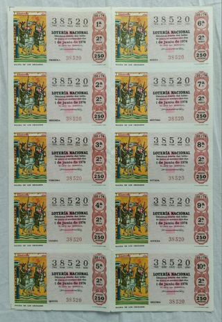 LOTE 5 BILLETES LOTERÍA NACIONAL sorteo 20 1974