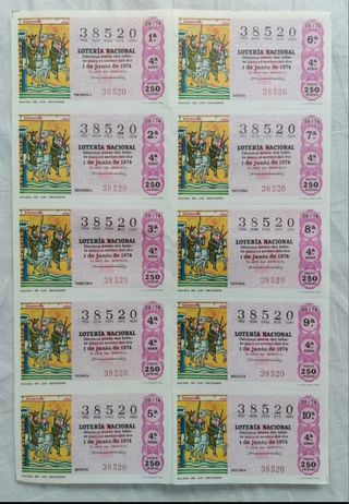 LOTE 5 BILLETES LOTERÍA NACIONAL sorteo 20 1974