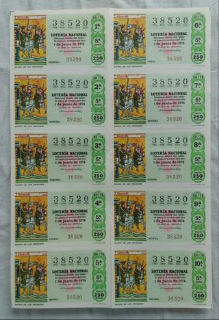 LOTE 5 BILLETES LOTERÍA NACIONAL sorteo 20 1974