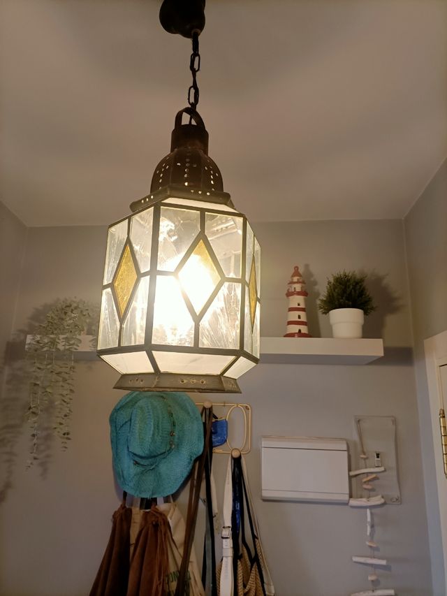 Lampara hierro y cristal